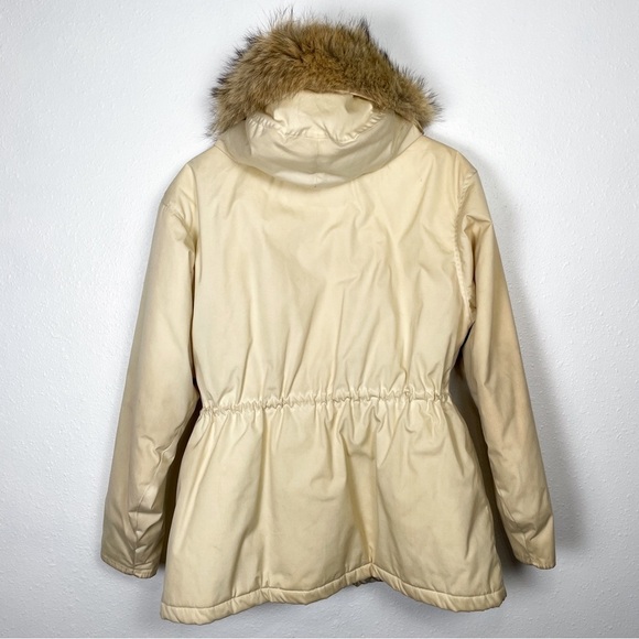 VTG Woolrich Sz. L Down Puffer Coat, plaid wool blend lining, faux fur trim hood - Picture 8 of 12